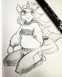 Size: 1080x1349 | Tagged: safe, artist:foxinshadow, twilight sparkle, anthro, g4, clothes, female, nerd, sketch, solo, sweater, traditional art