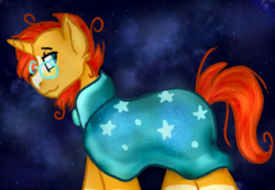 Size: 970x672 | Tagged: safe, sunburst, pony, unicorn, g4, the crystalling, cloak, clothes, galaxy, glasses, male, solo, stallion, sunburst's cloak, sunburst's glasses