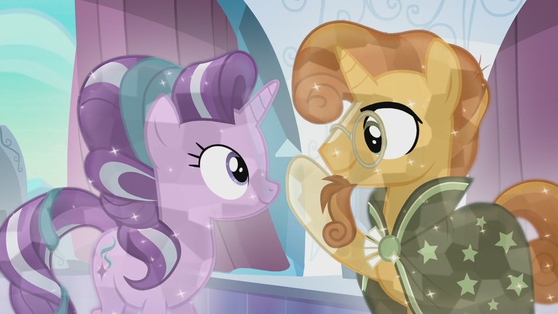 1119141 - safe, screencap, starlight glimmer, sunburst, crystal pony, pony,  unicorn, the crystalling, crystallized, cute, eye contact, female,  glimmerbetes, looking at each other, male, mare, raised hoof, stallion -  Derpibooru