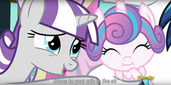 Size: 1920x950 | Tagged: safe, screencap, princess cadance, princess flurry heart, shining armor, twilight velvet, g4, the crystalling, cute, discovery family logo, flurrybetes, meme, youtube caption