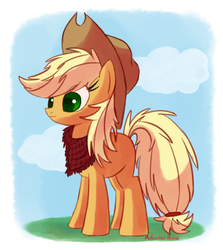 Size: 1164x1306 | Tagged: safe, artist:molochko-persik, applejack, g4, bandana, female, hat, solo