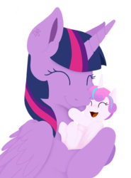 Size: 896x1213 | Tagged: safe, artist:dorij-s, princess flurry heart, twilight sparkle, alicorn, pony, g4, the crystalling, aunt and niece, auntie twilight, baby, baby alicorn, baby flurry heart, baby pony, cradling, cradling a baby, crossed hooves, cute, daaaaaaaaaaaw, eyes closed, female, happy, happy baby, holding a baby, holding a pony, infant, mare, newborn, nuzzling, open mouth, reaching up, smiling, twilight sparkle (alicorn)