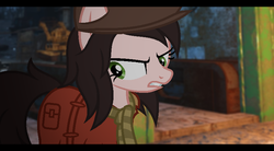 Size: 809x446 | Tagged: safe, artist:pegasski, earth pony, pony, fallout equestria, g4, clothes, crossover, fallout, fallout 4, female, hat, mare, piper wright, ponified, scarf, solo