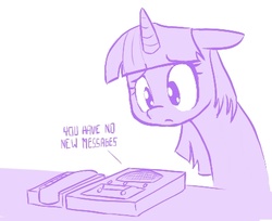 Size: 434x354 | Tagged: safe, artist:shoutingisfun, twilight sparkle, g4, female, floppy ears, monochrome, phone, pouting, sad, solo