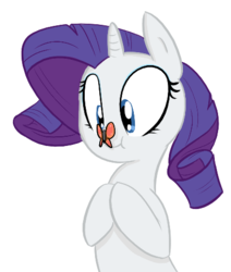 Size: 409x483 | Tagged: safe, artist:shoutingisfun, rarity, butterfly, pony, unicorn, g4, butterfly on nose, cute, female, insect on nose, mare, raribetes, simple background, solo, white background