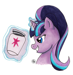 Size: 800x817 | Tagged: safe, artist:cheetagonzita, starlight glimmer, g4, bust, female, jar, portrait, simple background, solo