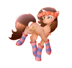 Size: 3199x3000 | Tagged: safe, artist:kurochhi, oc, oc only, clothes, floral head wreath, high res, socks, solo, striped socks