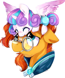 Size: 384x457 | Tagged: safe, artist:granipaz, princess flurry heart, sunburst, alicorn, pony, unicorn, g4, the crystalling, baby, baby pony, bust, cloak, clothes, cute, daaaaaaaaaaaw, duo, eyes closed, female, filly, floppy ears, flurry heart riding sunburst, flurrybetes, glasses, grin, hnnng, male, ponies riding ponies, pony hat, portrait, riding, simple background, smiling, spread wings, stallion, sunbetes, sunburst's cloak, sunburst's glasses, transparent background, uncle sunburst, weapons-grade cute