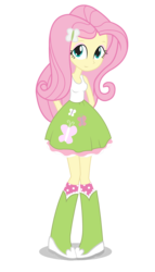 Size: 833x1458 | Tagged: safe, artist:negasun, fluttershy, equestria girls, g4, boots, clothes, cute, female, hands behind back, pigeon toed, simple background, skirt, smiling, socks, solo, tank top, transparent background, vector