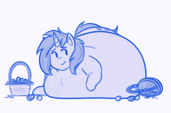 Size: 1280x843 | Tagged: safe, artist:secretgoombaman12345, dj pon-3, vinyl scratch, pony, ask chubby diamond, g4, belly, big belly, easter, fat, female, impossibly large belly, monochrome, obese, solo, vinyl fat