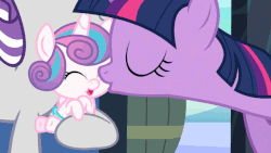 Size: 640x360 | Tagged: safe, edit, screencap, princess flurry heart, twilight sparkle, twilight velvet, alicorn, pony, g4, season 6, the crystalling, animated, aunt and niece, auntie twilight, baby, baby pony, cheek kiss, cute, diabetes, diaper, extreme speed animation, female, flurrybetes, grandmother and grandchild, happy, kissing, mare, smiling, twilight sparkle (alicorn), weapons-grade cute
