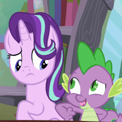 Size: 471x471 | Tagged: safe, screencap, spike, starlight glimmer, g4, the crystalling, animated, nudge