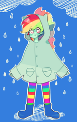 Size: 547x866 | Tagged: safe, artist:gyunyu, rainbow dash, equestria girls, g4, clothes, cloud, female, jacket, rain, raincoat, solo