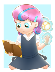 Size: 2975x3850 | Tagged: safe, artist:vsdrawfag, princess flurry heart, human, g4, my little pony: friendship is magic, the crystalling, book, clothes, dress, female, high res, humanized, magic, older, reading, shoes, skirt, solo