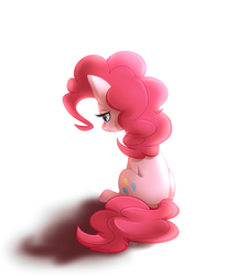 Size: 1858x2266 | Tagged: safe, artist:saber-panda, pinkie pie, g4, female, rear view, sad, simple background, sitting, solo, white background