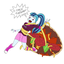 Size: 3500x3500 | Tagged: safe, artist:ashley_urikoshima, sonata dusk, equestria girls, g4, female, food, high res, i've seen enough hentai to know where this is going, imminent vore, role reversal, sneakers, sonataco, taco, taco tuesday, tentacles, that girl sure loves tacos, that siren sure does love tacos, this will end in death, this will end in tears, this will end in tears and/or death, wat