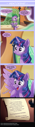 Size: 1200x4298 | Tagged: safe, artist:edowaado, princess celestia, spike, starlight glimmer, twilight sparkle, alicorn, pony, g4, the crystalling, comic, dialogue, female, frown, lesson, letter, mare, open mouth, scroll, smiling, smirk, spread wings, starry eyes, twilight sparkle (alicorn), uselesstia, wide eyes, wingboner, wingding eyes