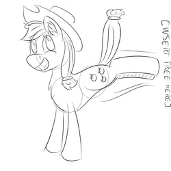 Size: 2500x2500 | Tagged: safe, artist:darklordsnuffles, applejack, g4, bucking, female, happy, high res, monochrome, solo