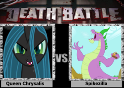 Size: 900x642 | Tagged: safe, queen chrysalis, spike, g4, death battle, exploitable meme, meme, spikezilla