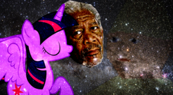 Size: 1604x882 | Tagged: safe, twilight sparkle, alicorn, pony, g4, disembodied head, female, head, mare, morgan freeman, space, sparkle, twilight sparkle (alicorn), wat, when you see it
