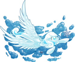 Size: 850x708 | Tagged: safe, artist:redi, oc, oc only, oc:snowdrop, pegasus, pony, snowdrop (animation), cloud, flying, pendant, snowflake