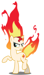 Size: 1024x1730 | Tagged: dead source, safe, artist:tigerbeetle, sunset shimmer, pony, unicorn, g4, angry, burning, female, fiery shimmer, fire, furious, mane of fire, raised hoof, rapidash shimmer, shadow, simple background, solo, tail, tail of fire, transparent background, vector