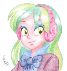 Size: 800x840 | Tagged: safe, artist:mayorlight, lemon zest, equestria girls, g4, my little pony equestria girls: friendship games, bust, colored pencil drawing, crayon drawing, female, headphones, portrait, solo, traditional art