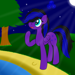 Size: 4000x4000 | Tagged: safe, artist:asknoxthepony, oc, oc only, oc:nox stella, absurd resolution, moon, singing, solo, stars