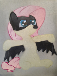 Size: 2448x3264 | Tagged: safe, artist:scarfi5h, fluttershy, pony, g4, batman, clothes, cosplay, costume, female, flutterbatman, high res, solo, traditional art