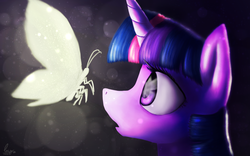 Size: 1680x1050 | Tagged: safe, artist:blackcosmogirl, twilight sparkle, butterfly, g4, female, lens flare, solo