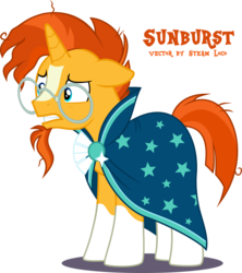 Size: 1110x1250 | Tagged: safe, artist:rutgernl, sunburst, pony, unicorn, g4, the crystalling, .svg available, cloak, clothes, glasses, male, messy mane, simple background, solo, stallion, sunburst's cloak, sunburst's glasses, transparent background, vector