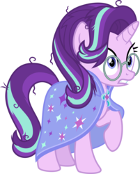 Size: 4550x5662 | Tagged: safe, artist:osipush, starlight glimmer, pony, unicorn, g4, the crystalling, absurd resolution, alternate gender counterpart, cloak, clothes, clothes swap, female, glasses, mare, messy mane, raised hoof, role reversal, simple background, solo, transparent background