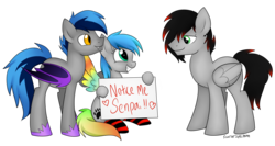 Size: 3794x2018 | Tagged: safe, artist:scarlet-spectrum, oc, oc only, bat pony, pony, high res, notice me senpai, sign, simple background, transparent background