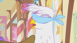 Size: 1280x720 | Tagged: safe, screencap, gilda, griffon, g4, griffon the brush off, blindfold