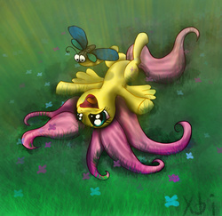 Size: 1322x1283 | Tagged: safe, artist:xbi, fluttershy, pony, g4, grass, happy, smiling, tabun art-battle finished after