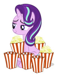 Size: 2258x3000 | Tagged: safe, artist:sollace, starlight glimmer, pony, g4, the crystalling, female, food, high res, popcorn, show accurate, simple background, sitting, solo, transparent background, vector