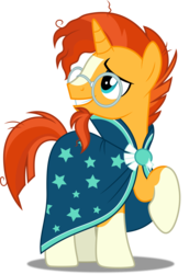 Size: 3447x5000 | Tagged: safe, artist:dashiesparkle, sunburst, pony, unicorn, g4, the crystalling, .svg available, absurd resolution, cape, clothes, glasses, goatee, male, ponyscape, raised hoof, simple background, smiling, solo, stallion, transparent background, vector