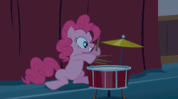 Size: 1273x713 | Tagged: safe, edit, edited screencap, screencap, pinkie pie, baby cakes, animated, drums, female, loop, musical instrument, reversed, solo