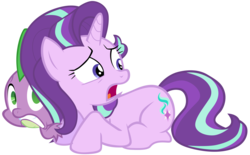 Size: 11300x7000 | Tagged: safe, artist:tardifice, spike, starlight glimmer, g4, the crystalling, absurd resolution, looking back, open mouth, photoshop, simple background, terrified, transparent background, vector