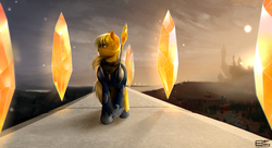 Size: 2970x1620 | Tagged: safe, artist:8bitamy, applejack, g4, armor, canterlot, crystal, female, guard, polearm, solo, wall