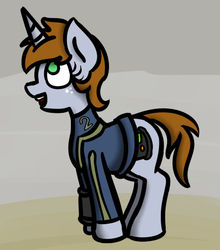 Size: 450x512 | Tagged: safe, artist:coatieyay, oc, oc only, oc:littlepip, pony, unicorn, fallout equestria, clothes, cute, fanfic, fanfic art, female, freckles, jumpsuit, mare, pipbuck, solo, vault suit