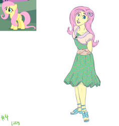 Size: 1800x1900 | Tagged: safe, artist:smartblondessarcasm, fluttershy, human, g4, clothes, dress, female, humanized, pony coloring, sandals, shoes, solo