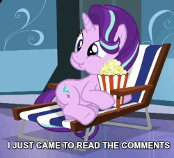 Size: 725x657 | Tagged: safe, edit, edited screencap, screencap, starlight glimmer, pony, unicorn, derpibooru, season 6, the crystalling, animated, chewing, cute, eating, female, food, gif, glimmerbetes, i just came to read the comments, mare, meme, meta, nom, on side, popcorn, puffy cheeks, reaction gif, reaction image, smiling, solo, underhoof, watching