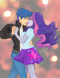 Size: 798x1036 | Tagged: safe, artist:milinka7425, flash sentry, twilight sparkle, equestria girls, g4, bishie sentry, clothes, dancing, female, humanized, male, ship:flashlight, shipping, skirt, straight