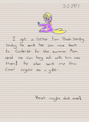 Size: 2400x3300 | Tagged: safe, artist:aaronmk, dinky hooves, flash sentry, g4, diary, dinky hooves's diary, female, high res, implied flash sentry, lined paper, solo, text