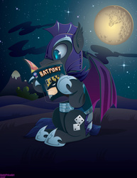 Size: 2550x3300 | Tagged: safe, artist:andypriceart, oc, oc only, oc:au hasard, bat pony, pony, batman, full moon, high res, moon, night, night guard, sitting, solo, stars, vector