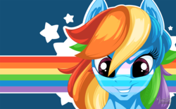 Size: 2560x1600 | Tagged: safe, artist:mysticalpha, rainbow dash, g4, female, looking at you, rainbow, solo, wallpaper