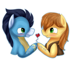 Size: 3000x2639 | Tagged: safe, artist:rubyblossomva, braeburn, soarin', pony, g4, clothes, gay, heart, high res, male, ship:soarburn, shipping, simple background, transparent background, uniform, wonderbolts uniform