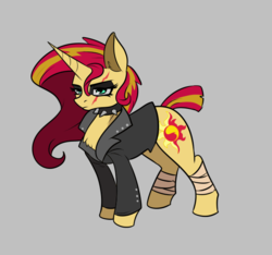 Size: 600x562 | Tagged: dead source, safe, artist:alorix, sunset shimmer, pony, unicorn, equestria girls, g4, clothes, female, jacket, search for twilight, solo