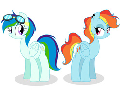 Size: 2700x2000 | Tagged: safe, artist:darkynez, oc, oc only, oc:northern lights, oc:rapid blast, high res, offspring, parent:rainbow dash, parent:soarin', parents:soarindash, simple background, white background